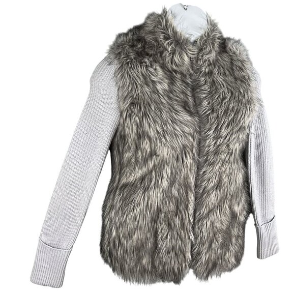 Express Womens S Oversized Merino Wool Blend Faux Fur Sweater Vest Knit Sleeves - Picture 5 of 16